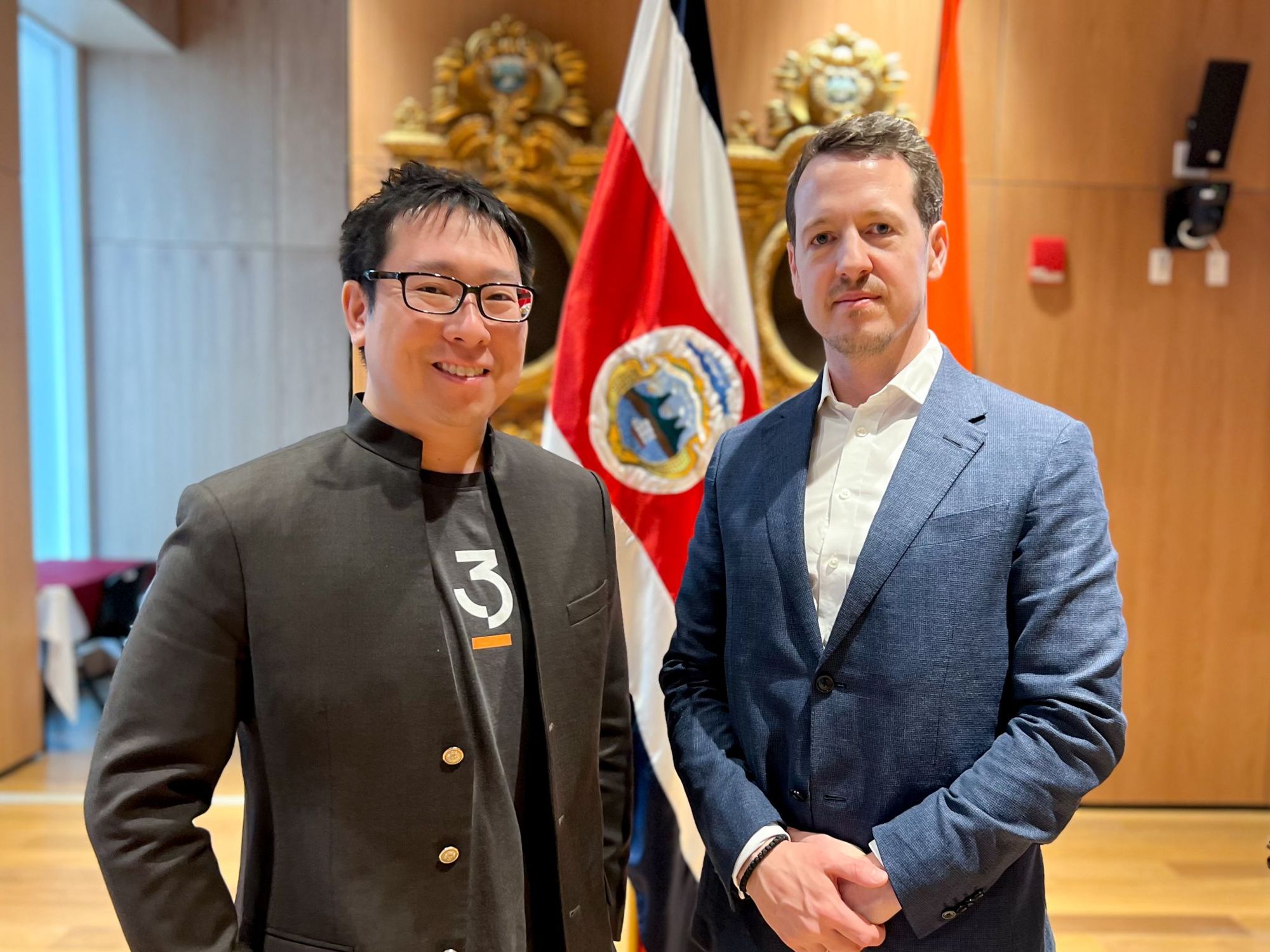 JAN3 CEO Samson Mow and Prince Filip of Serbia at the Legislative Assembly of Costa Rica