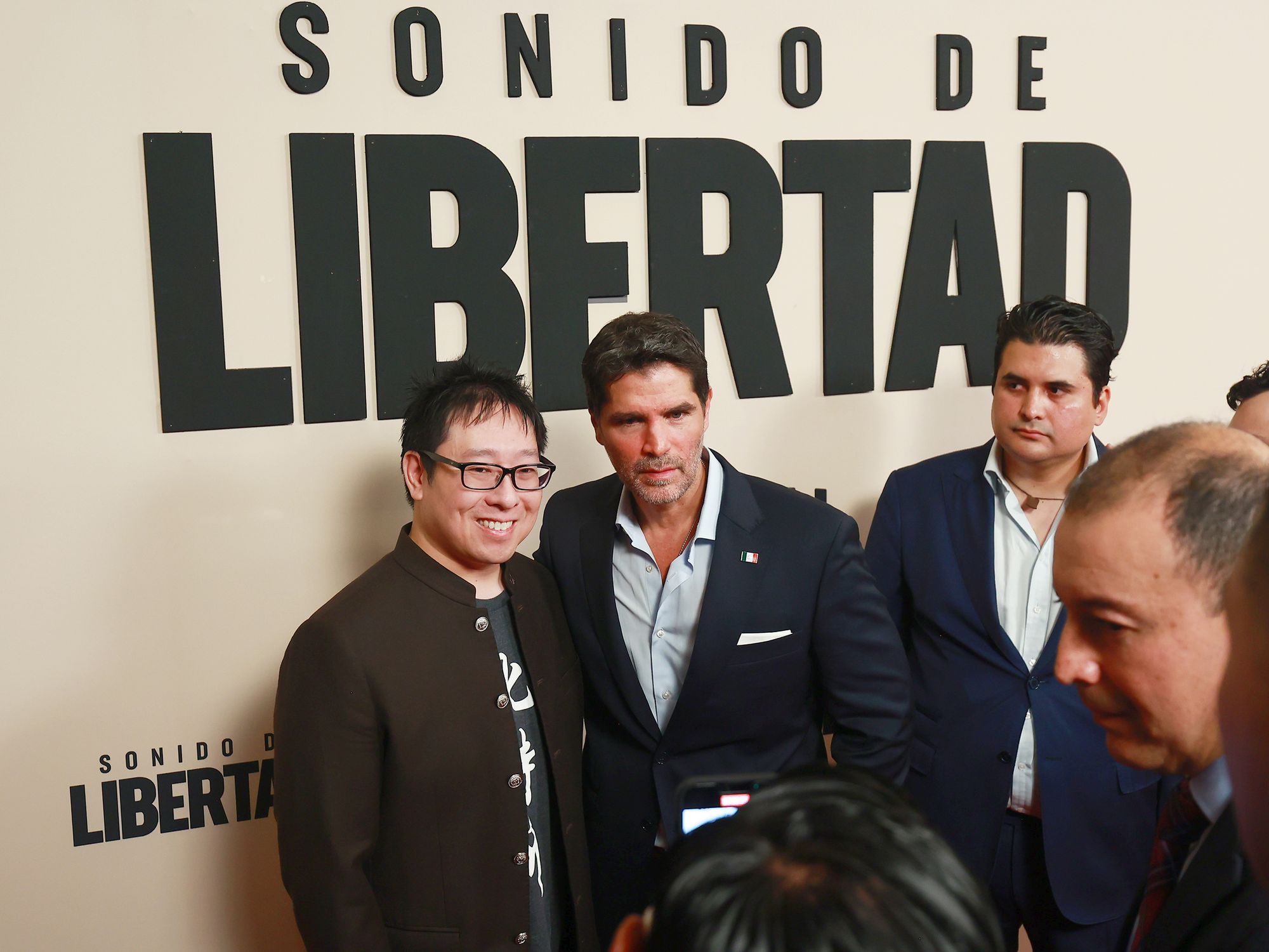 Mexican Presidential Candidate Eduardo Verástegui with Samson Mow on the red carpet for the premiere of Sound of Freedom